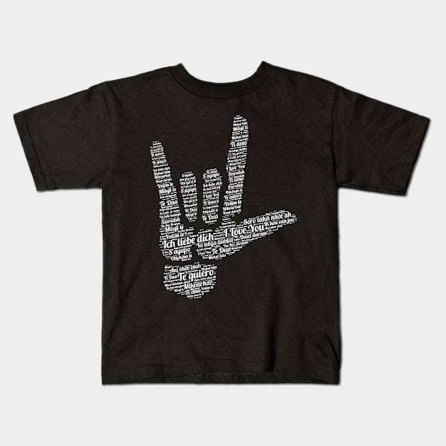 ASL Sign, I Love You in 40 Different Languages Kids T-Shirt by irelandefelder